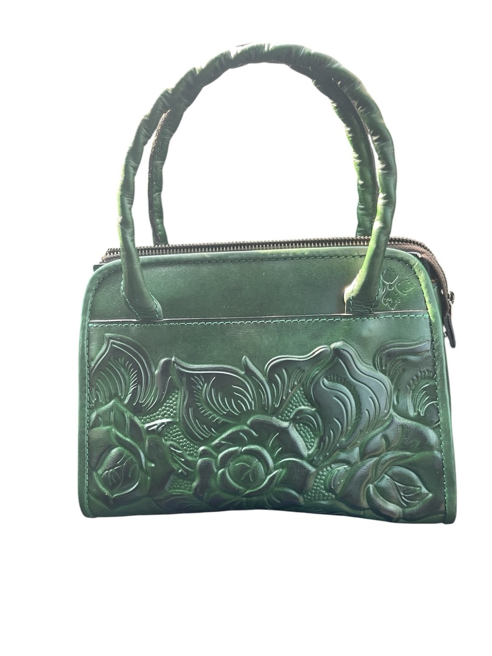 👛100-Patrica Nash- Green Floral Embossed Leather Handbag - Women's Tote